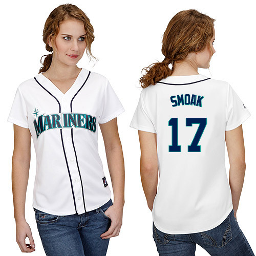 Justin Smoak #17 mlb Jersey-Seattle Mariners Women's Authentic Home White Cool Base Baseball Jersey